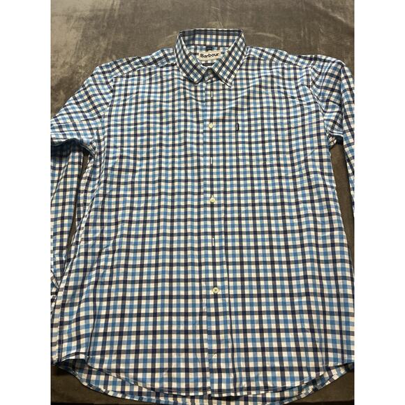 Barbour Fell Performance Shirt Men's XL Blue Check Plaid Tailored Fit Button Up - Picture 1 of 7